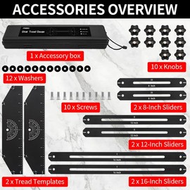 Stair Tread Template Tool-PMMJ Framing Square Stair Tread Gauge Aluminum Alloy Measuring Tool Jig for Stairs,Risers,Partitions,Adjustable Sliding Installer with Black Storage Box(Black)