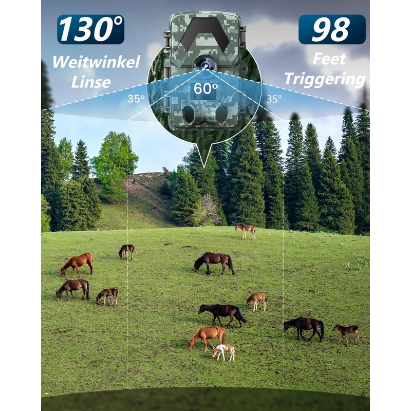 Wildlife Camera, 5K 60MP Wildlife Camera with 98FT 130 Wide