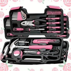 【520 Gift】39-Piece Comprehensive Household Hardware Kit - Durable Carbon Steel Manual Toolkit for DIY Projects and Home Repairs - Ideal for Handymen and Homeowners:_Red- 1set