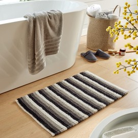 Olivia Rocco Padstow Stripe Bathmat Comfort To Your Bathroom Super Soft Absorbent Bath Shower Mats Washable Dry Fast Durable Classic Design, 50x80cm, Grey