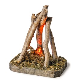 VBS Miniature Campfire with LED Approx. 10 x 8 x 6 cm Nativity Scene Miniatures Model Train Cooking Fire Round Brown
