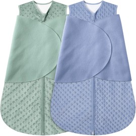 Saco de Dormir de Forro Polar para Recién Nacido Manta Envolvente para Bebé, Manta Vestible Ajustable de 3 Vías, Paquete de 2 Bolsas de Dormir Envolventes de Forro Polar TOG 2.0, (Azul y Verde, 0-3