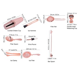 Lybunair 11 PCS Spotless Steel Cocktail Making Set, Complete Mixing Kit for Home, and Bar (Rose Gold)