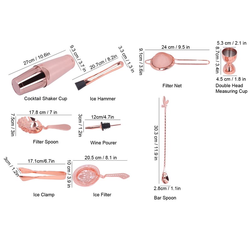 Lybunair 11 PCS Spotless Steel Cocktail Making Set, Complete Mixing