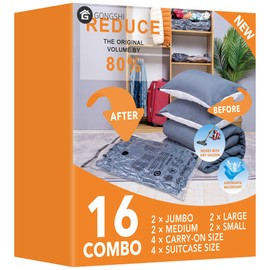 16 Pack Travel Vacuum Bags For Luggage,Carry-on Size Vacuum Seal Bags for Luggage and Suitcase Compression, Space Saver for Clothes and Clothing Organization