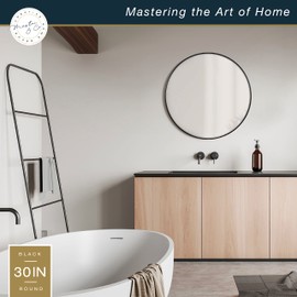 MCS Master & Co. Modern Metal Round Wall Mirror, Minimalist Home Decor Circle Mirror for Living Room, Bedroom, or Bathroom, 30 Inch, Black