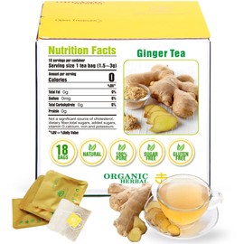 Soilmount Organic Ginger Tea | 100% Natural Ginger Root | Caffeine-Free Herbal Tea | 18 Tea Bags