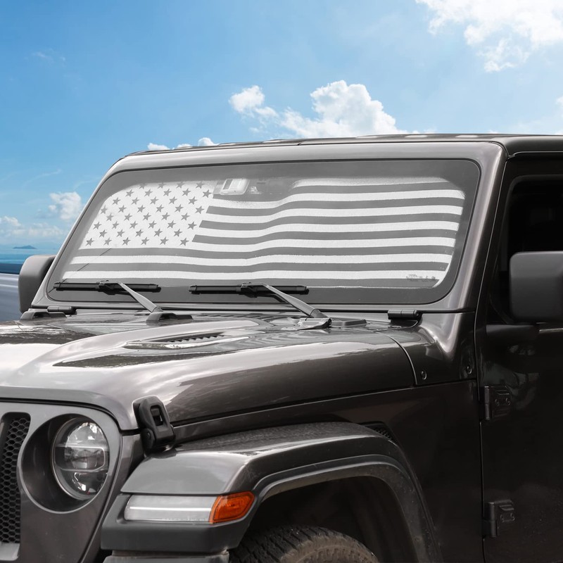 SQQP Windshield Sunshade,US Flag Front Window Sun Shade Fit for