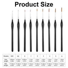 Detail Brush Set with 9 Fine Brushes for Precise Painting, Fine Brush for Acrylic, Watercolour, Oil, Miniatures, Model Making, Nail Art and Warhammer 40k