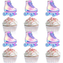 18pcs Roller Skate Cupcake Toppers Set Retro Disco Theme Happy Birthday Hip Hop Decoration, 70s 80s 90s Skate Party, Baby Shower Party or Boy and Girl Birthday Party Decoration, Birthday Gift for Kid.