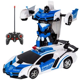 Remote Control Car Rc Cars Robot Toys 2 in 1 Design Transform Robot Toys for Kids with One-Button Deformation Christmas Birthday Gift (Blue)