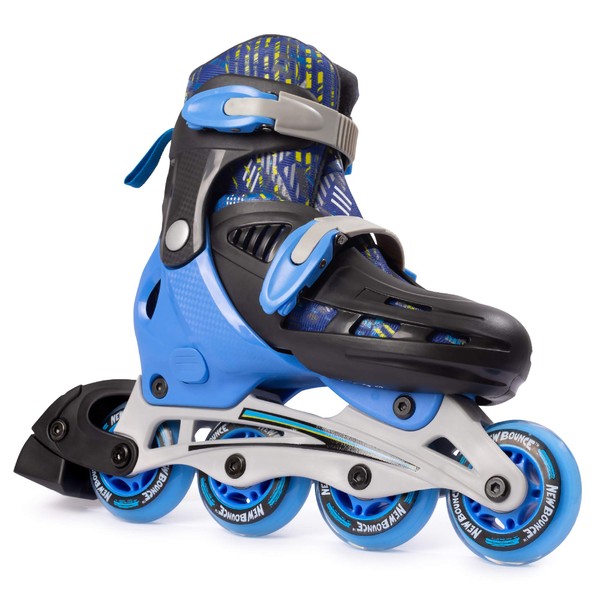 New Bounce Adjustable Inline Skates for Kids - 4 Wheel Blades Roller Skates for Boys, Girls, Teens, and Young Adults Outdoor Rollerskates for Beginners & Advanced | Blue