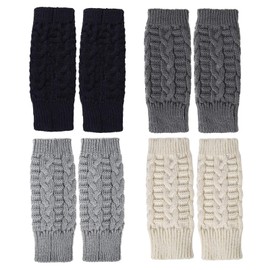 Loritta Women's 4 Pairs Fingerless Winter Warm Knit Crochet Thumbhole Arm Warmers Gloves, Style 1-beige/Light Grey/Dark Grey/Black, Large