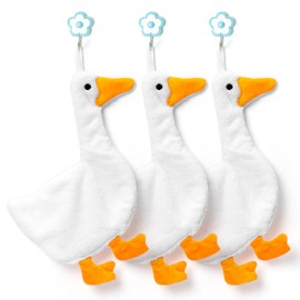 R HORSE Silly Goose Hand Towels - 3Pcs Funny Goose Bathroom Towels with Hanging Loop Cute Cartoon Animal Absorbent Coral Fleece Bathroom Hand Towel Soft Thick Dish Cloth for Kitchen Home Decors