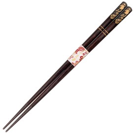 Sunlife H-06489 Lucky Zodiac Chopsticks Dishwasher-Safe Adult Long 8.9 inches (22.5 cm), Natural Wood, Black, Gold, Made in Japan