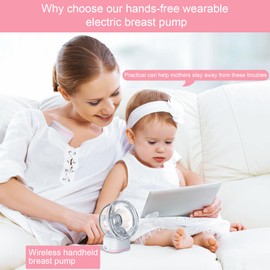 Wearable Electric Breast Pump, KOOPAO Hands-Free Double Breastfeeding Pump, Painless Leak-Pproof Design Ultra Quiet Smart LCD Display Memory Function with 4 Modes 12 Levels-Pink
