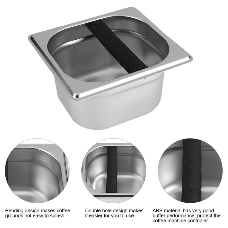 Stainless Steel Espresso Knock Box Container with Rubber Bar for