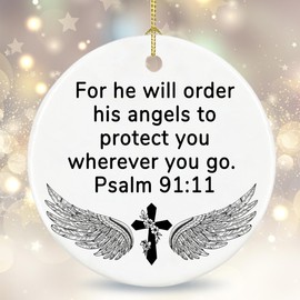 Psalm 91 Bible Verse Decorative Hanging Ornaments, Christmas Christian Religious Gifts, Inspirational Gifts for Women Friends, Christian Car Cross Accessories, Cross for Car Mirror Hanging