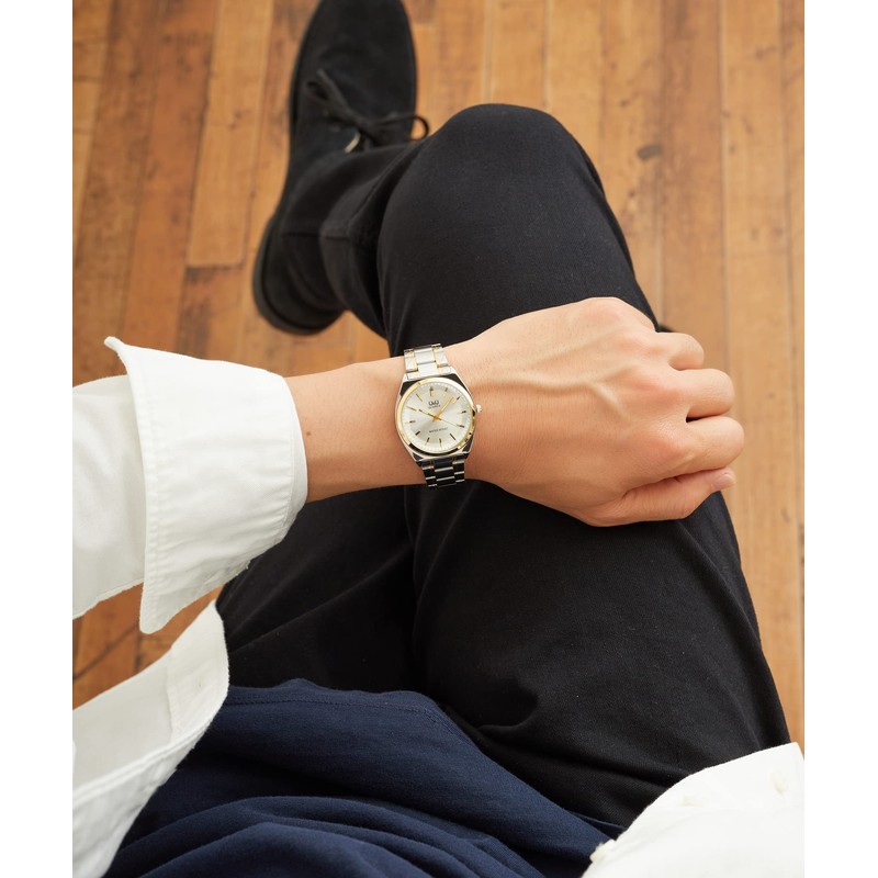 Citizen Q&Q QB78 Men's Wristwatch, Analog, Waterproof, Metal Band, silver/combination