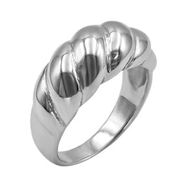 Silverly Sterling Silver Classic Croissant Ring - 925 Silver Chunky Dome Rings for Women - Elegant Ribbed Band Design - Sleek Minimalist Statement Rings - On-Trend Ladies Jewellery