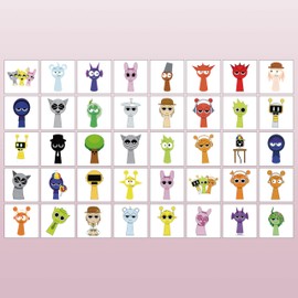 40pcs Sheets Sprunki Temporary Tattoos for Kids, Cartoon Sprunki Birthday Party Favors Gifts for Girl Boys Home Activity Class Prizes Carnival Christmas Rewards