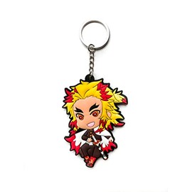 Aurabeam Rengoku Kyojuro Demon Hunter Demons Slayer Keyring Japanese Anime & Manga Figure Pendant Ring Gift, Colourful, red, yellow