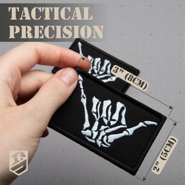 Bluyellow 2Pcs Black Shaka Hand Patch, Embroidered Skeleton Hand Shaka Tactical Patches for Military Backpack, Tactical Vest, Military Helmet, Dog Vest Harness, Hook and Loop Aloha, Surf Patch, 2x3