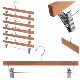 KADAX Wooden Clothes Hangers, Pack of 6, Wooden Hangers with Clamps, Skirt Hangers, Jacket Hangers, Trouser Hangers, Suit Hangers, Wooden Hangers, Trouser Hangers (Model 1)