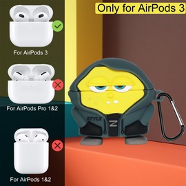Cute 3st Cover for AirPods 3 Case with Cleaning Pen Kit - 3 in 1 3D Funny Cartoon Spongbo Shockproof Protective Case Accessories Set for Airpods 3st Generation Headphones Charging Case Yellow 2021