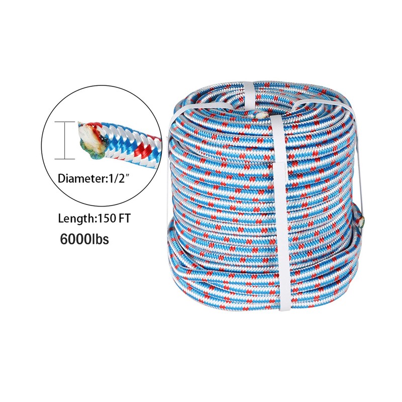 mitoharet 1/2Inch x 100FT Arborist Tree Rope 16 Strand Braided,Blue/White/Red