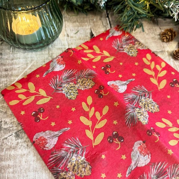 Red Robin Berry Christmas Wrapping Paper Festive Wrapping Christmas Paper