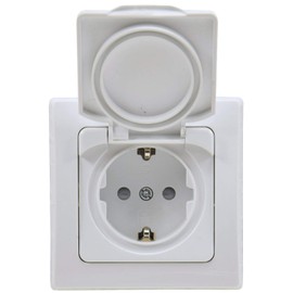 IP44 Outdoor Socket 250 V with Protective Cover Flap, for Indoor and Outdoor, Balcony, Patio, Cellar, Bathroom, White
