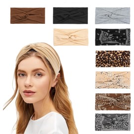 9 Pcs Boho Wide Elastic Headbands - Soft Yoga Head Bands adult women, Non-Slip Hairband for Sports, Daily Wear Stylish Headbands for Women's Hair