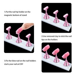 JUSTOTRY 2 Sets Pink Press on Nails Display, Magnetic Fake Nails Holder for Painting Nails Practices, Beginner Acrylic Nail Art Kit Accessories, Nail Salon Equipment and Decor