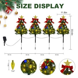 Tngan Solar Christmas Tree Pathway Lights Outdoor, Set of 4 Solar Christmas Tree Stake Lights, 80 Outdoor LEDs Xmas Pathway Lights, Garden Stake Lights Decor DIY Xmas Tree Gift (Warm White)