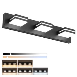 SineRise LED Modern Bathroom Vanity Light Fixtures (3-Light, 24-Inch)(5CCT, Dimmable), Matte Black Modern Acrylic Bathroom Wall Lighting Fixtures Over Mirror (3000K/3500K/4000K/5000K/6000K)