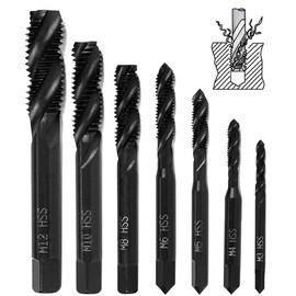 7-Piece Tap Set, HSS 6542 Nitride Metric Spiral Groove Drill Machine Tap Tap Set M3 M4 M5 M6 M8 M10 M12 for Metal Wood Drill