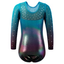 ZNYUNE Gymnastics Leotards for Girls Long Sleeve/Sleeveless Colorful Sparkle Athletic Ballet Dance Leotard for Kids 3-12 Years B285 Aqua 10A