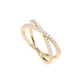 PAVOI 18K Gold Plated X Ring Simulated Diamond CZ Criss Cross Ring for Women (Vermeil, 7)