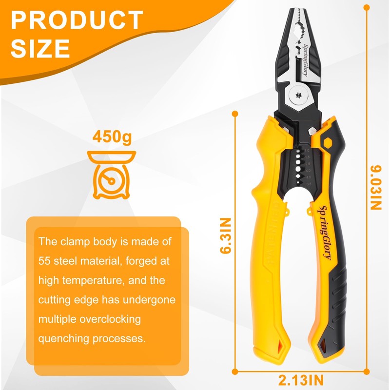 7-in-1 Linesman Pliers,9 inch Multipurpose Combination Pliers with Wire Stripper/Crimper/Cutter/Brake
