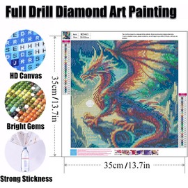 Ekuxom Dragon Diamond Art Kits for Adults, Dragon Diamond Painting Kits, Round Diamond Art Dragon Full Drill Gem Art for Beginners Gifts Home Wall Decor 14x14 inch