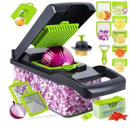 Fourteen Homes Vegetable Chopper with Container - Cheese Grater Hand Crank - Mandoline Slicer for Veggies, Onions, Salad, Fruit, Potatoes - 14 in 1 Veggie Chopper - Interchangeable Blades