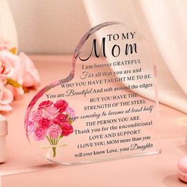 Yulejo Mom Gift Birthday Gifts for Mom from Daughters Sons Meaningful Gifts for Mother Acrylic Heart Sign for Mom Mother's Day Gift(Stylish Style)
