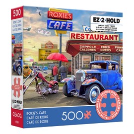 Ceaco - Greg Giordano - EZ 2 Hold - Roxie's Cafe - 500 Extra Large Piece Jigsaw Puzzle for Adults - Challenging Puzzle Perfect for Game Nights - Finished Size is 26 x 19