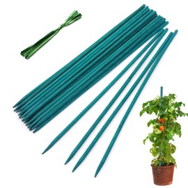 HAINANSTRY Garden Wood Plant Stakes Green Bamboo Sticks, Sturdy Floral Plant Support Stakes Wooden,Wooden Sign Posting Garden Sticks(25 Pack 15 Inches)