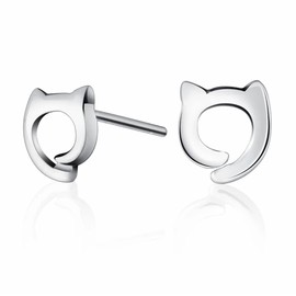 Cute Cat Kitten Mini Stud Earrings for Women Teen Girls 925 Sterling Silver Cartilage Piercing Tiny Studs Earring Dainty Jewelry Birthday Gifts Hypoallergenic