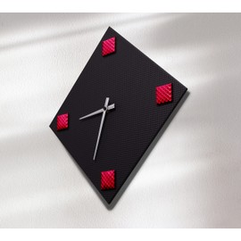 Mareli Wall Clock, Width 42x42, 4 mm Wooden dial Covered Embossed Paper with 4 Studs Coloured Enamelled Metal, Black and Red, Lato rombo cm 30