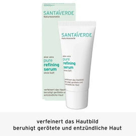 Santaverde Pure Refining Serum/Facial Serum/Refines the Skin/Against Impurities & Redness/for Blemished & Sensitive Skin/Unscented/Pure Aloe Vera Juice/Organic Cultivation / 30 ml