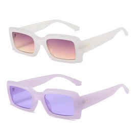 YUELUQU Women's Retro Rectangular Sunglasses 90s Square Nude Thick Frame Sunglasses Fashion Accessories (Purple+white)
