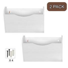 Senhoglb 2 Pockets Hanging Wall File Organizer, Wood Mail Organizer Wall Mounted Magazine File Holder, Mail Holder Keep Office Home Tidy, Wooden Paper Organizer, White
